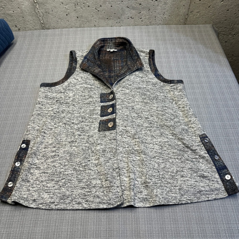 John Mark Knit Button Vest Sweater Cardigan 2X Gray Marled Boho Layered Top